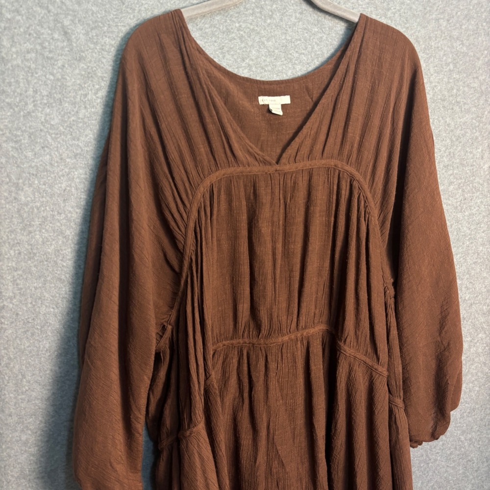 Women's Boho Babydoll Tunic Top Plus 22/24W Brown Gauze Peasant Cottagecore - Picture 5 of 9